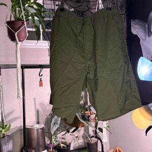 Mens Olive Green Cargo Shorts Elastic Waist Pockets Casual Outdoor Size XL